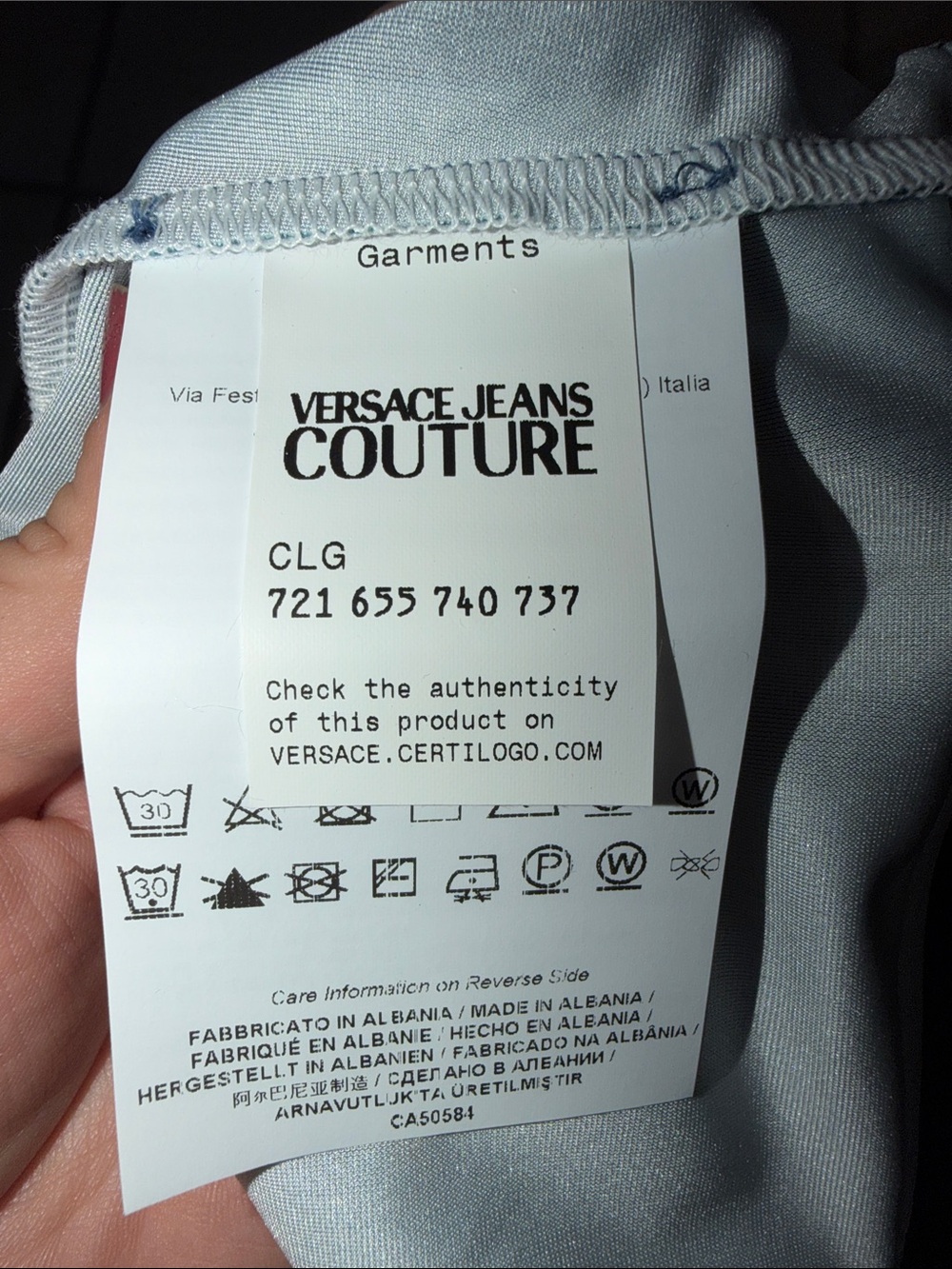 Versace Jeans Collection Blue Denim-Print Crop Top - Picture 4 of 5